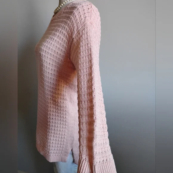 Talbots Cotton Blend Basket Weave Knit 3/4 Sleeve Pastel Pink Sweater Sz Medium - Picture 8 of 17